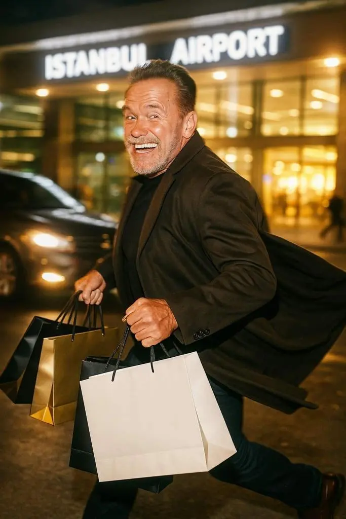 arnold schwarzenegger in aeroporto a istanbul