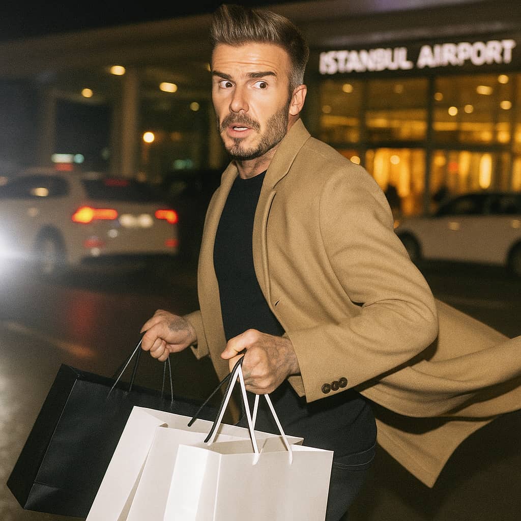 david beckham à l'aéroport d'istanbul