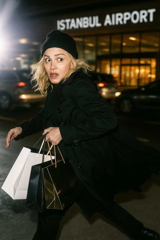 madonna avec de nouvelles dents à l'aéroport d'Istanbul