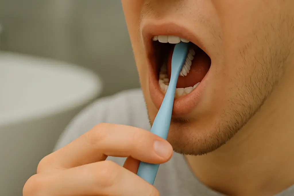 un uomo che spazzola i denti
