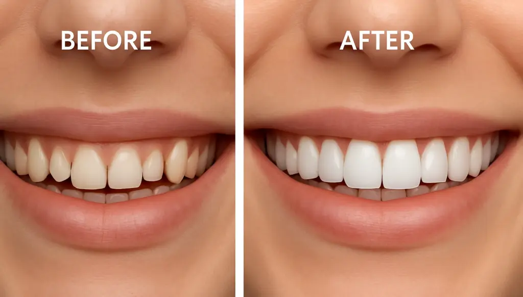 before and after veneer treatment for microdontia