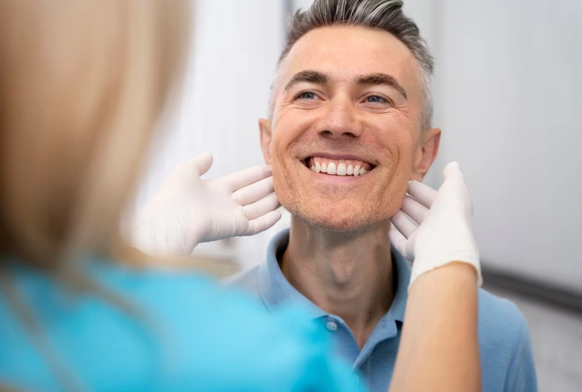 dentista che controlla un uomo