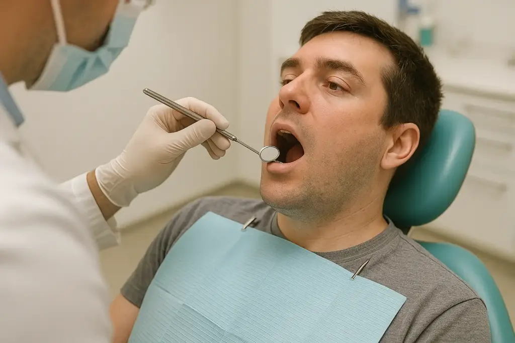 dentista revisando los dientes del paciente