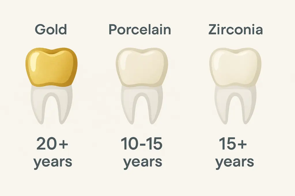 infographic style layout showing three molar crowns