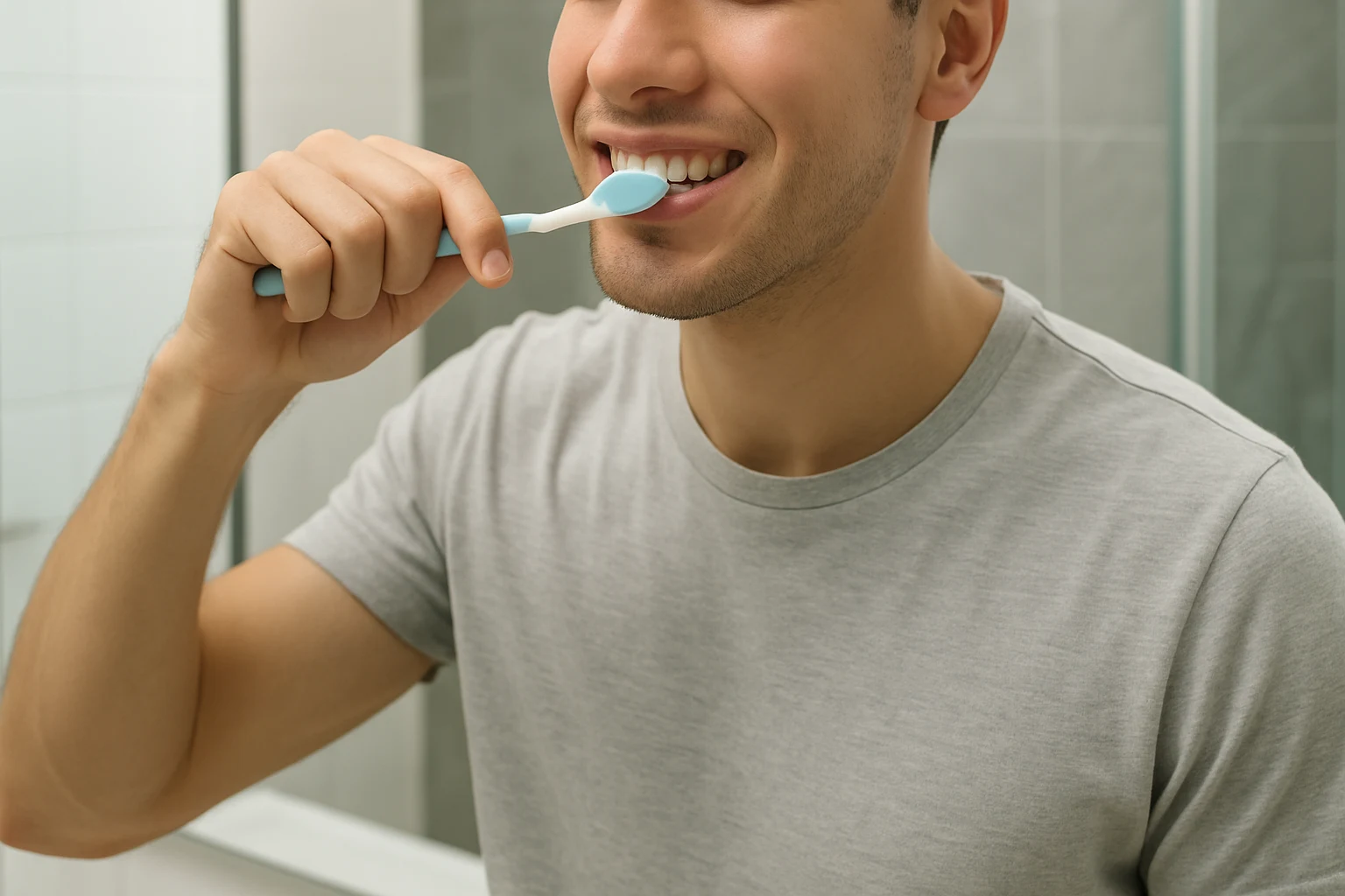 man brushing his teeth
