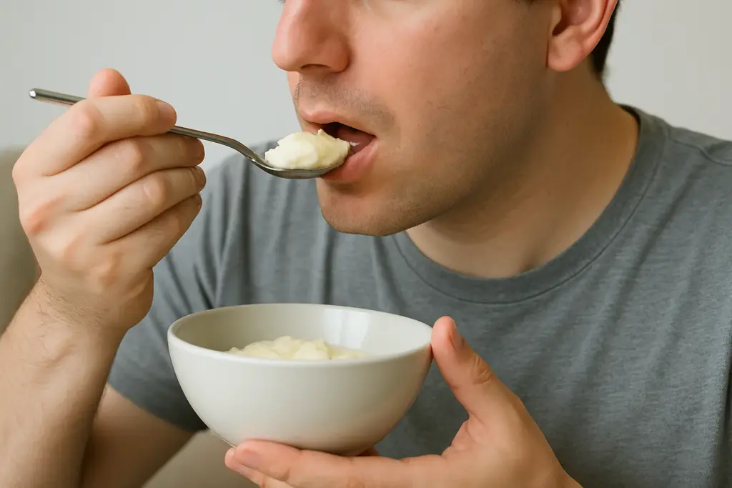hombre comiendo yogur