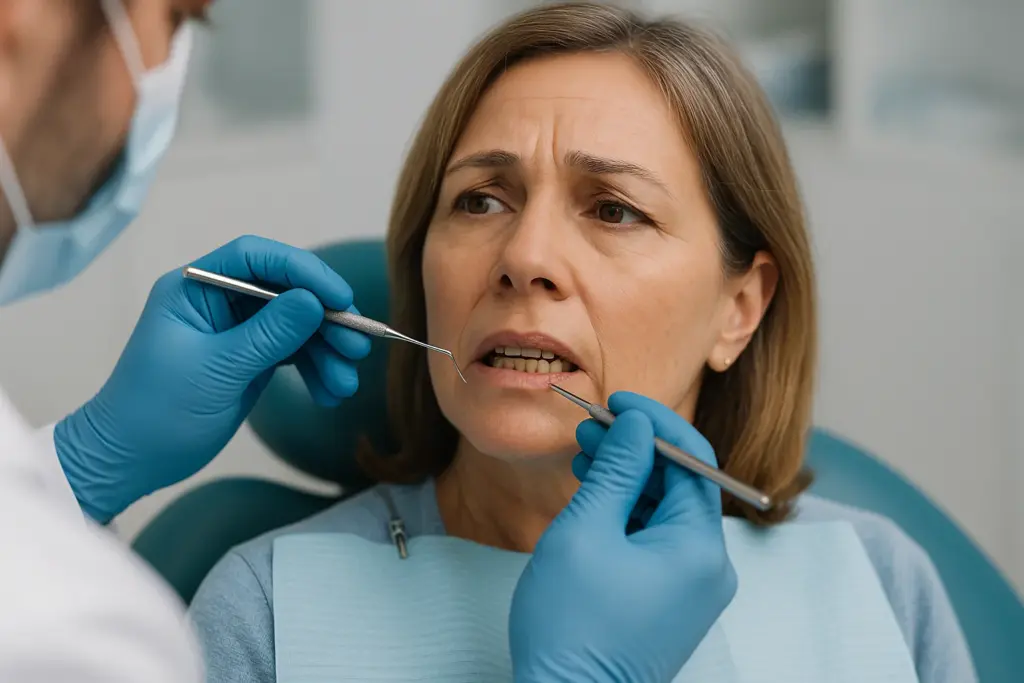 mujer sentada en una silla dental durante el examen