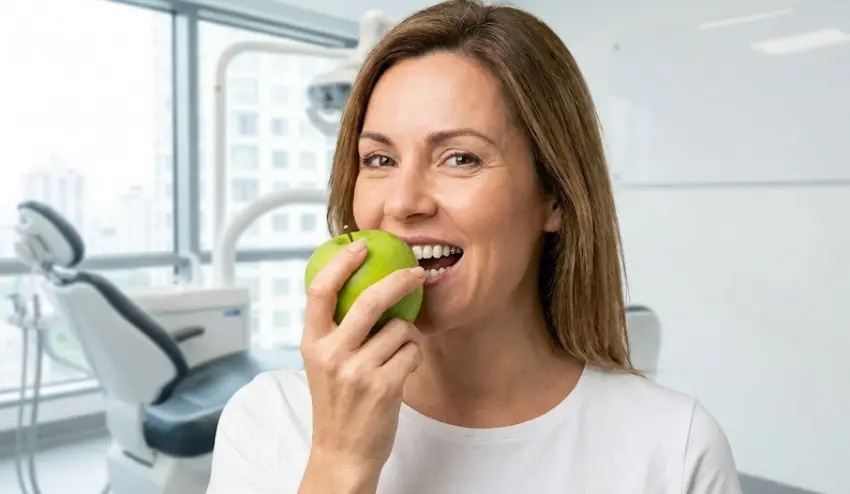 can you bite an apple with dental implants