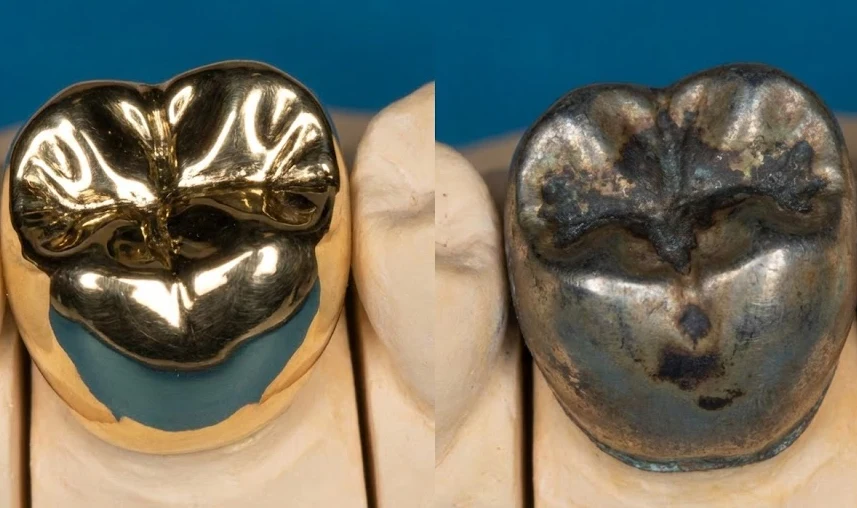 comparison gold vs tarnished metal