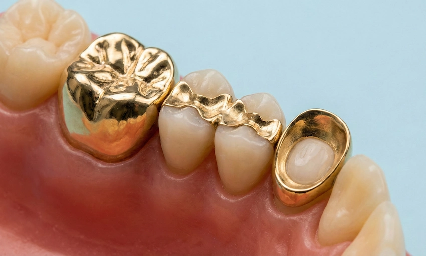 opciones de diseño de dientes de oro para modelos dentales masculinos