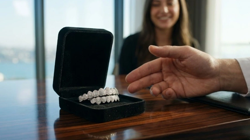 parodomas visas deimantų rinkinys prabangoje