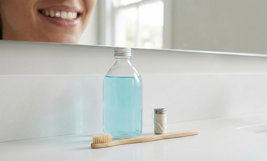 cuidado del cristal dental enjuague bucal hilo dental