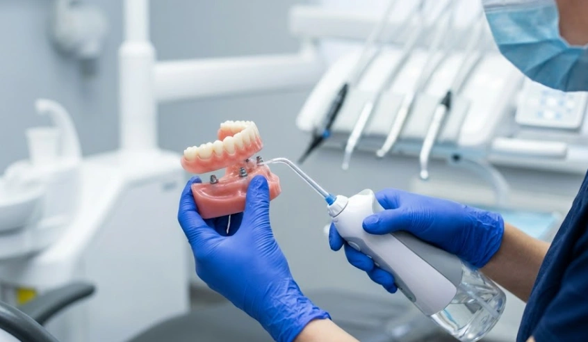 water-flosser-cleaning-implant-bridge-demonstration