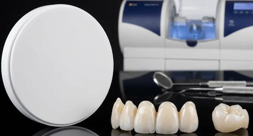 zirconia-disc-and-finished-monolithic-crowns-in-a-lab