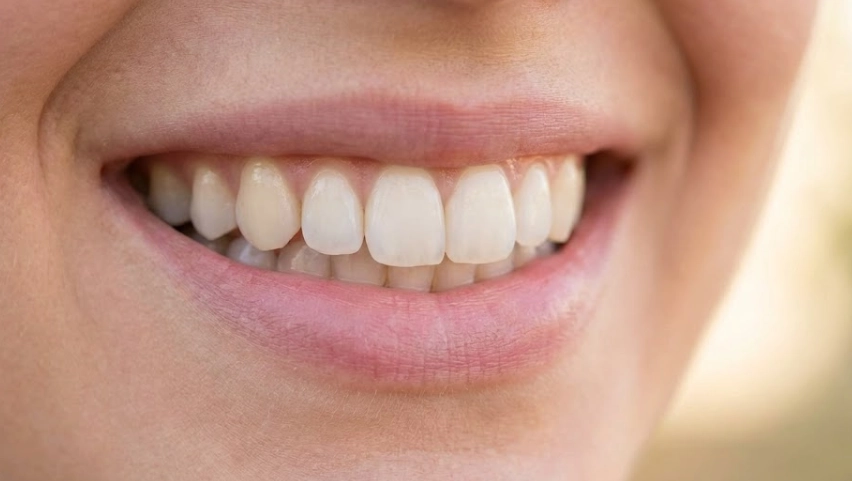 sonrisa femenina con dientes suaves y redondeados