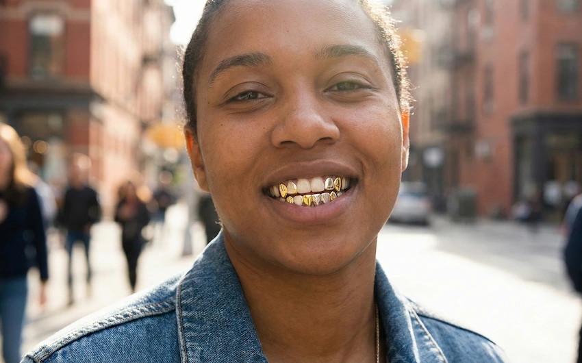gold grillz skin undertone natural light portrait