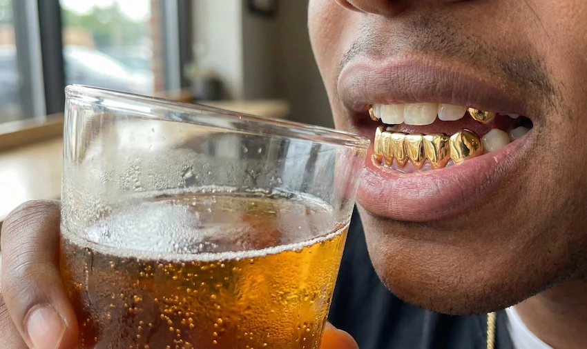 χρυσά grillz οξινικό ποτό κίνδυνος σμάλτου