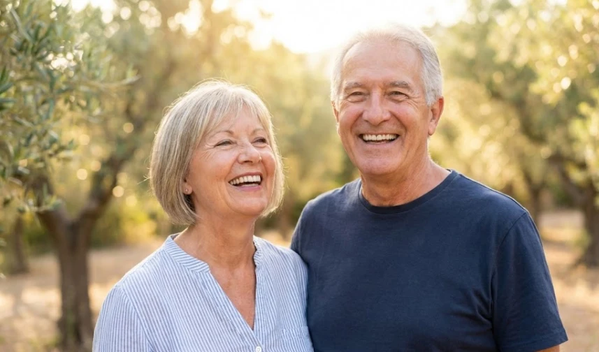happy senior couple with confident smiles