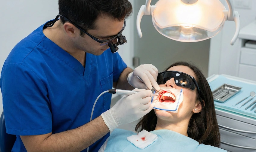 procedimento di gingivoplastica laser clinica dentistica