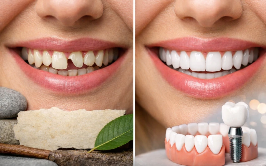 الأسنان الطبيعية مقابل المعالجة لابتسامة مثالية