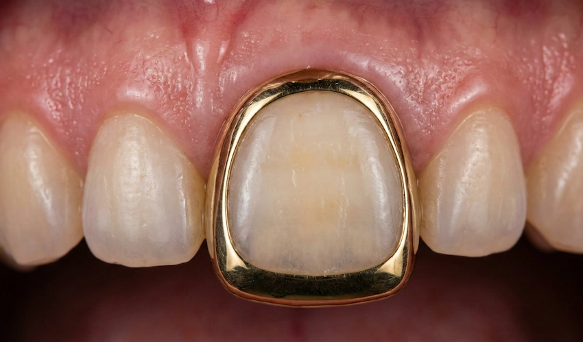 corona de oro face abierto diente frontal