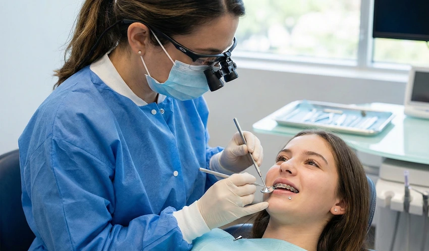 εξέταση ορθοδοντικών braces δοντιού με διαμάντι