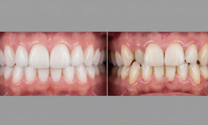 comparación de salud de encías entre dientes rectos y apiñados