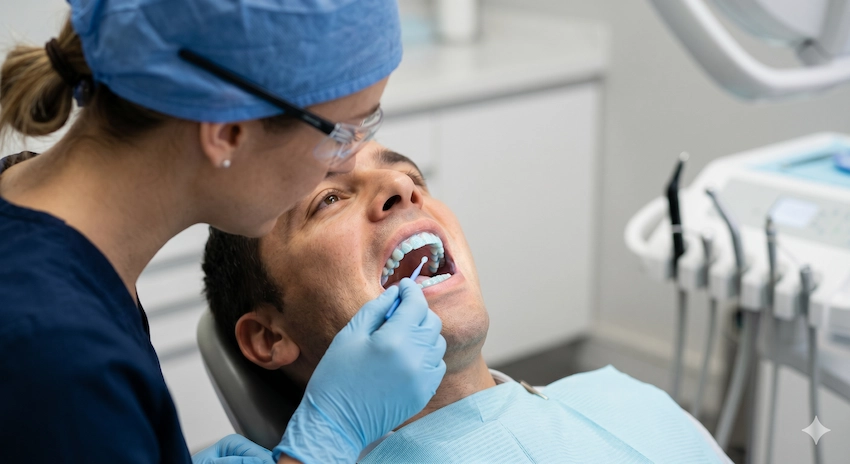 dentiste appliquant un traitement au fluorure