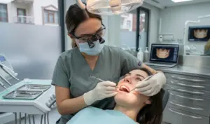dentist examining periodontal pockets for loose teeth treatment istanbul