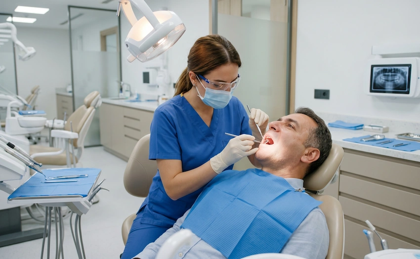 dentiste examinant une infection dentaire en clinique