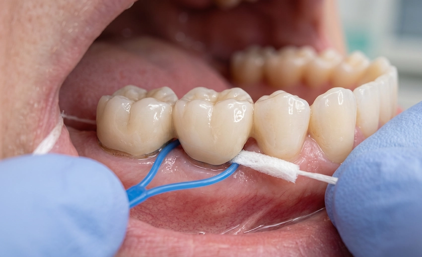 técnica de limpieza con cepillo interdental para puentes dentales