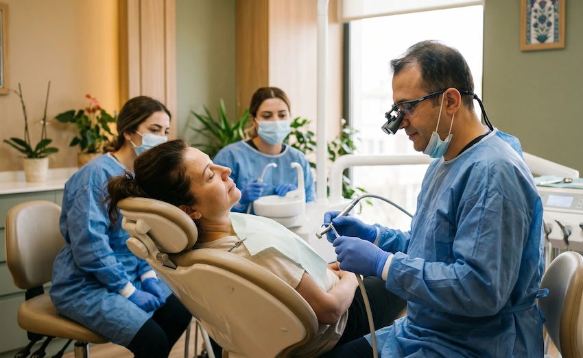 Ontspannen patiënt na wortelkanaalbehandeling