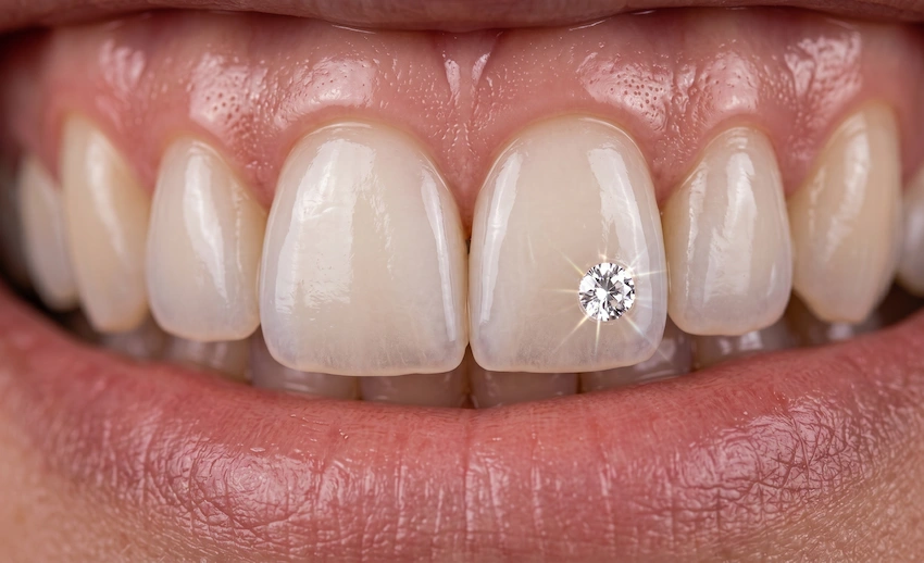 close up tooth gem on veneer turkey