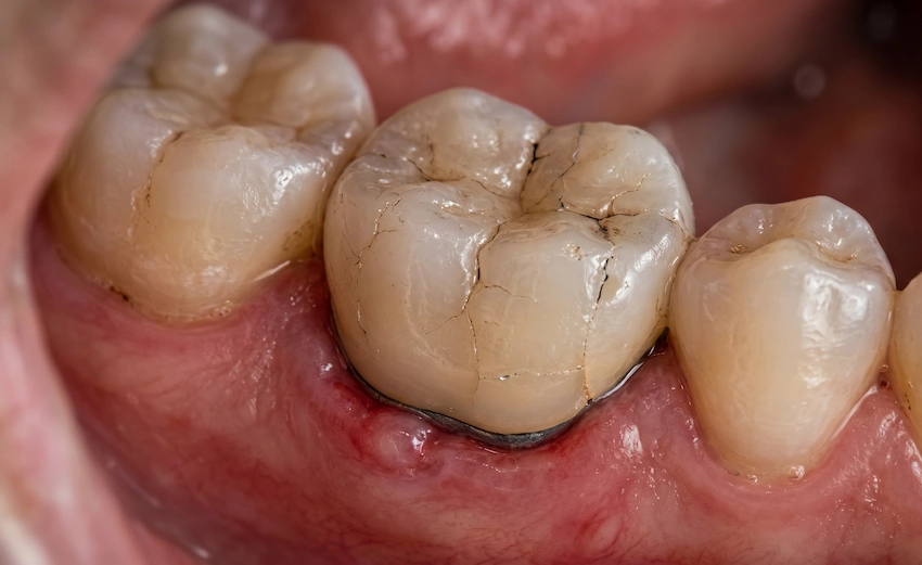 cracked dental crown macro detail