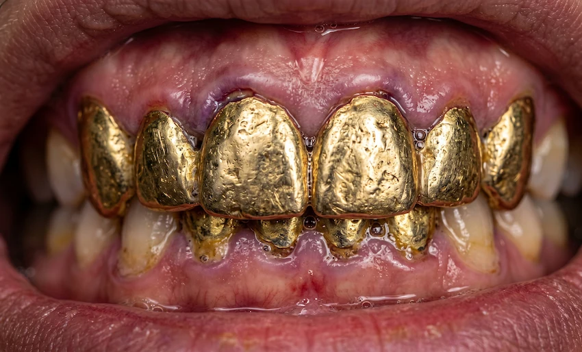 full gold teeth macro photography