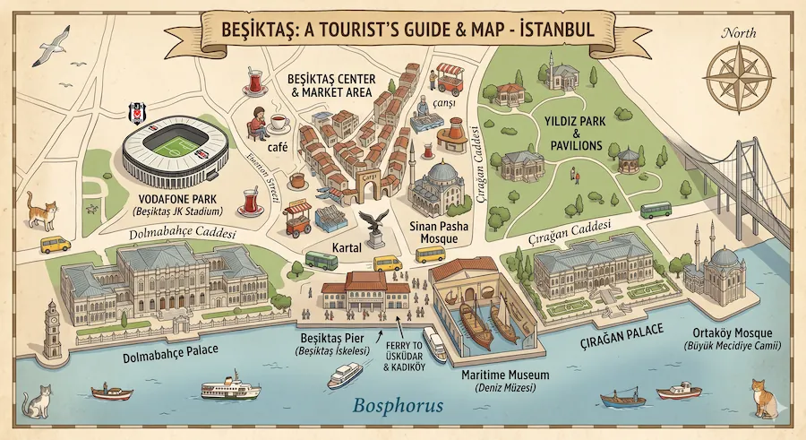 besiktas map for tourists in istanbul turkey