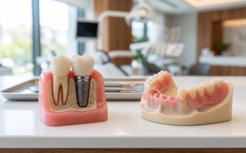 dental implant vs flexible denture comparison model