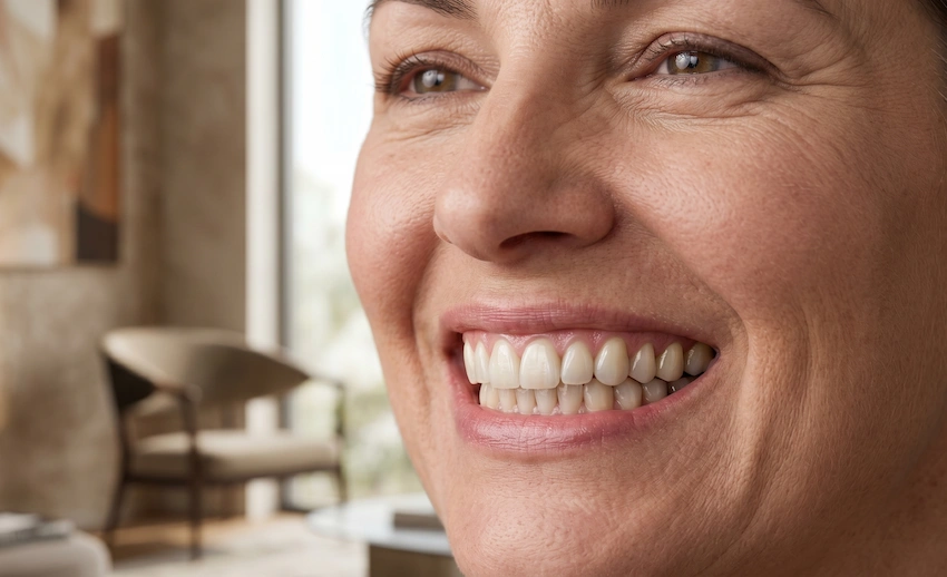 natural smile after zirconia crown replacement
