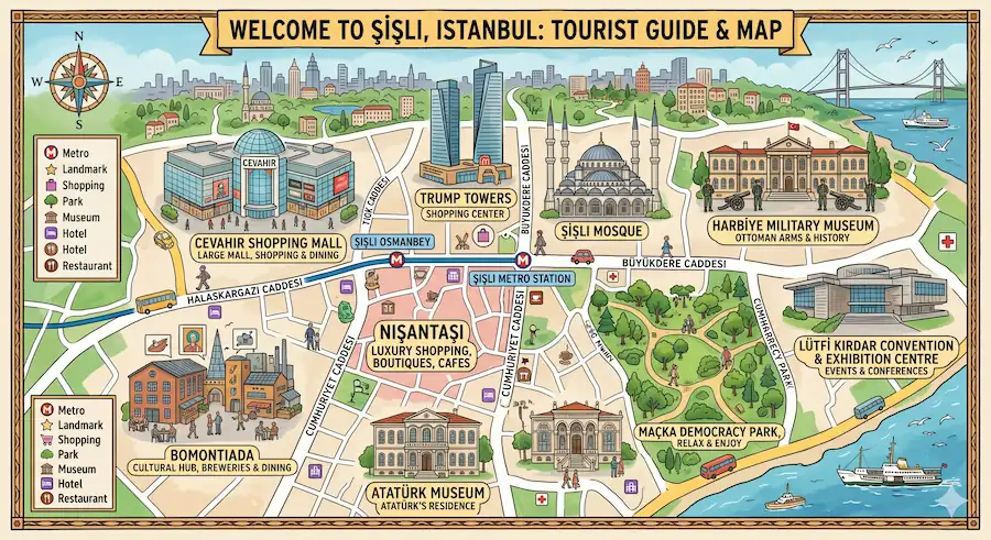 sisli map for tourists in istanbul turkey