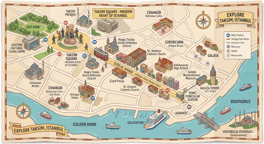 taksim map for tourists in istanbul turkey
