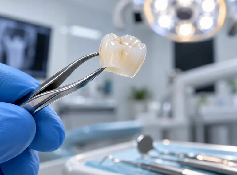 Dentist handling a flawless Zirconia crown upgrade