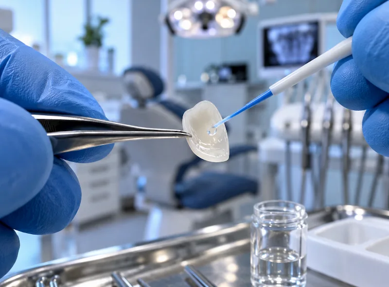 Micromechanical adhesive preparation for an E max veneer Micromechanical adhesive preparation for an E max veneer